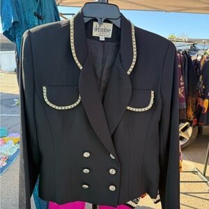 Vintage Black Blazer with Gold Trim